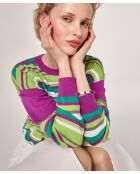 Pull Raye Col Rond en coton Siham rose fuchsia