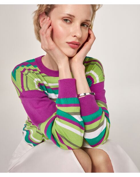 Pull Raye Col Rond en coton Siham rose fuchsia