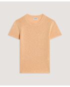 Hasna - Geribbelde trui met korte mouwen in zandgeel