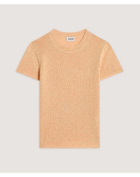 Hasna - Geribbelde trui met korte mouwen in zandgeel