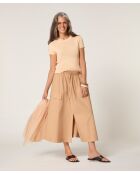 Hasna - Geribbelde trui met korte mouwen in zandgeel