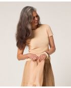 Hasna - Geribbelde trui met korte mouwen in zandgeel