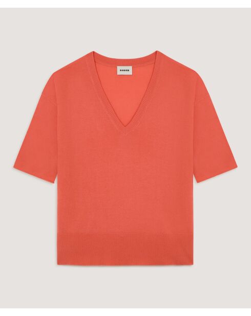 Mei kurzärmliger Wollpullover mit V-Ausschnitt in Mandarin-Orange