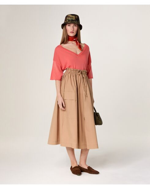 Mei kurzärmliger Wollpullover mit V-Ausschnitt in Mandarin-Orange