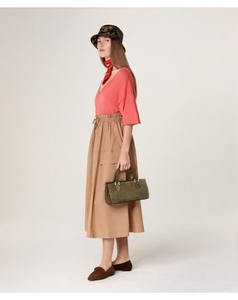 Mei kurzärmliger Wollpullover mit V-Ausschnitt in Mandarin-Orange