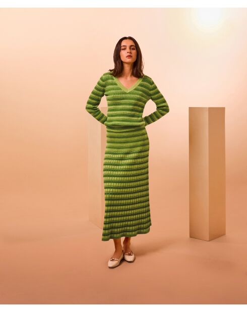 Pull Col V Fantaisie Imani vert pitache