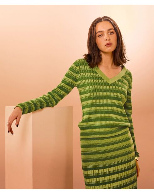 Pull Col V Fantaisie Imani vert pitache