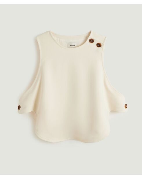 Ikram weißes, ecrufarbenes ärmelloses Top mit Knöpfen