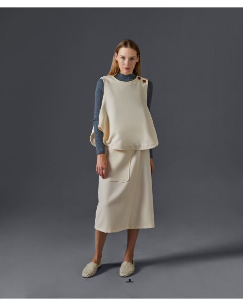 Ikram weißes, ecrufarbenes ärmelloses Top mit Knöpfen