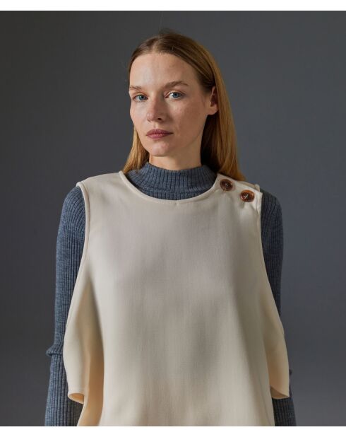 Ikram weißes, ecrufarbenes ärmelloses Top mit Knöpfen