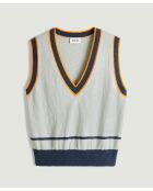 Mandelgrüner, gestreifter, ärmelloser Pullover Zola aus Baumwolle mit Rippausschnitt