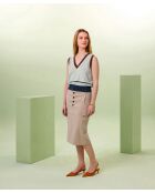 Mandelgrüner, gestreifter, ärmelloser Pullover Zola aus Baumwolle mit Rippausschnitt