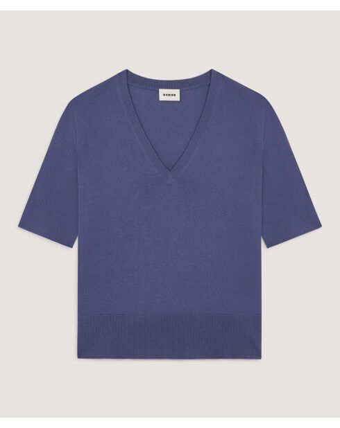 Pull en laine col V manches courtes Mei violet parme