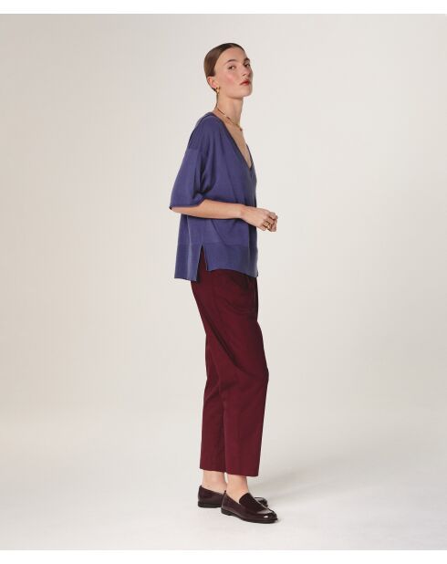 Pull en laine col V manches courtes Mei violet parme