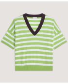 Gestreiftes Baumwoll-T-Shirt mit V-Ausschnitt Nawal Verbena
