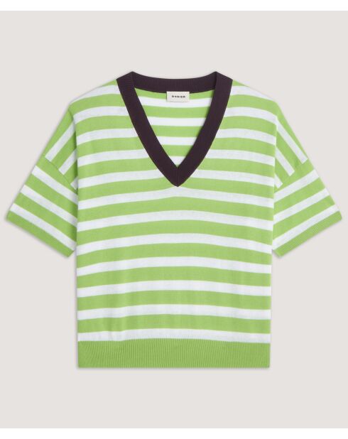 Gestreiftes Baumwoll-T-Shirt mit V-Ausschnitt Nawal Verbena