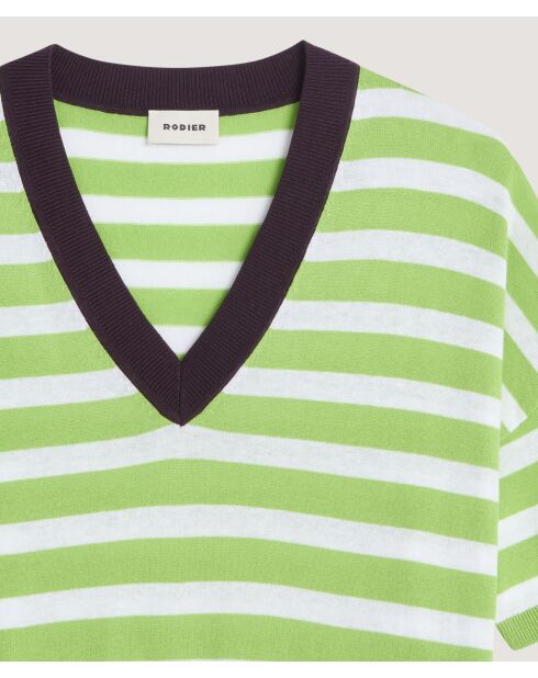 Gestreiftes Baumwoll-T-Shirt mit V-Ausschnitt Nawal Verbena