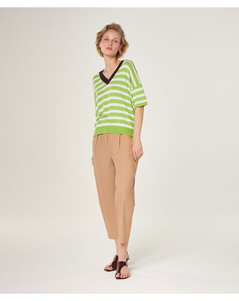 Gestreiftes Baumwoll-T-Shirt mit V-Ausschnitt Nawal Verbena