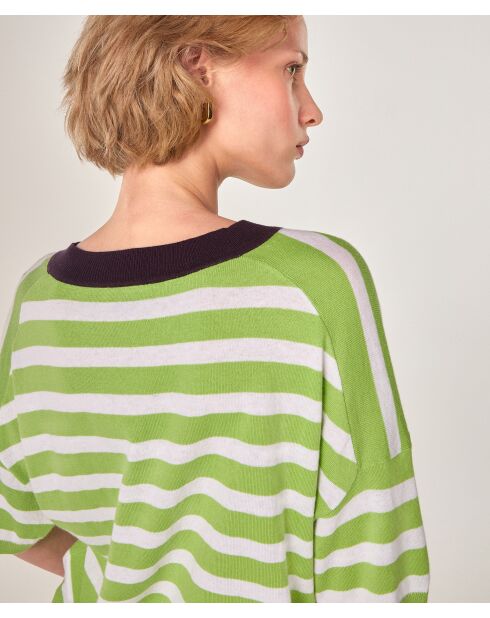 Gestreiftes Baumwoll-T-Shirt mit V-Ausschnitt Nawal Verbena