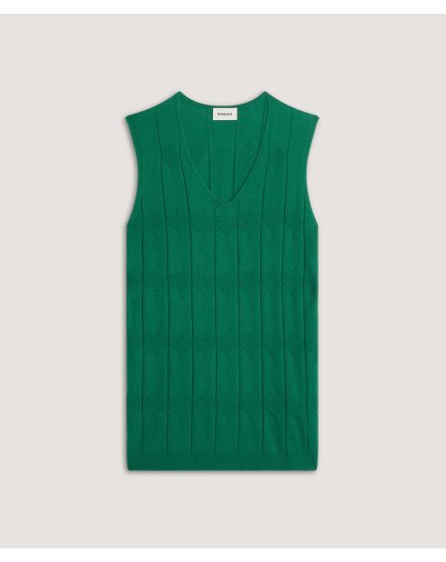 Fantasiegebreide tuniek met V-hals in flesgroen Mouna-katoen