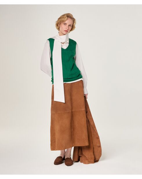 Fantasiegebreide tuniek met V-hals in flesgroen Mouna-katoen