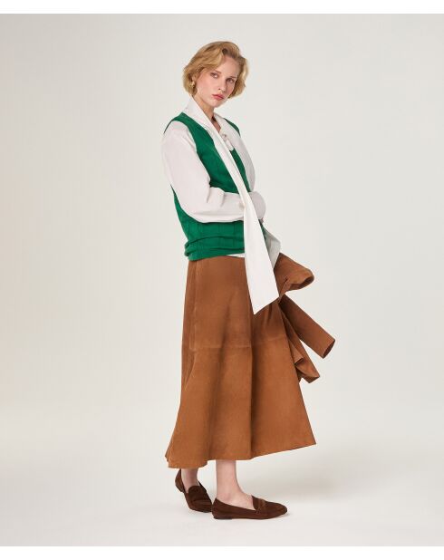 Fantasiegebreide tuniek met V-hals in flesgroen Mouna-katoen