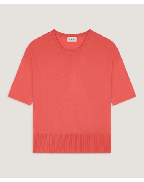 Kurzärmliger Rundhalspullover aus Sakura-Wolle in Mandarin-Orange