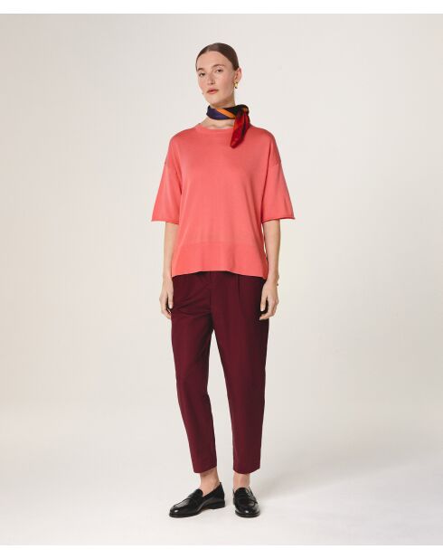 Kurzärmliger Rundhalspullover aus Sakura-Wolle in Mandarin-Orange