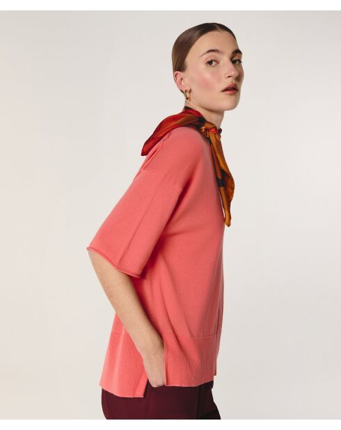 Kurzärmliger Rundhalspullover aus Sakura-Wolle in Mandarin-Orange