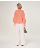 Lachsrosa Rollkragenpullover mit Lochmuster