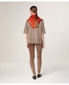 Mei bruine taupe wollen trui met korte mouwen en V-hals