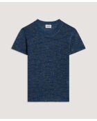 Hasna denimblauwe geribbelde trui met korte mouwen