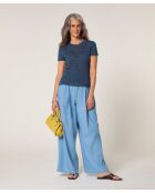 Hasna denimblauwe geribbelde trui met korte mouwen