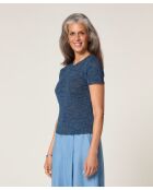 Hasna denimblauwe geribbelde trui met korte mouwen