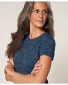 Hasna denimblauwe geribbelde trui met korte mouwen