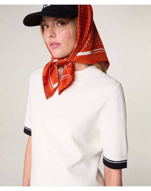 Maglia a manica corta a collo alto in cotone bianco Ilham