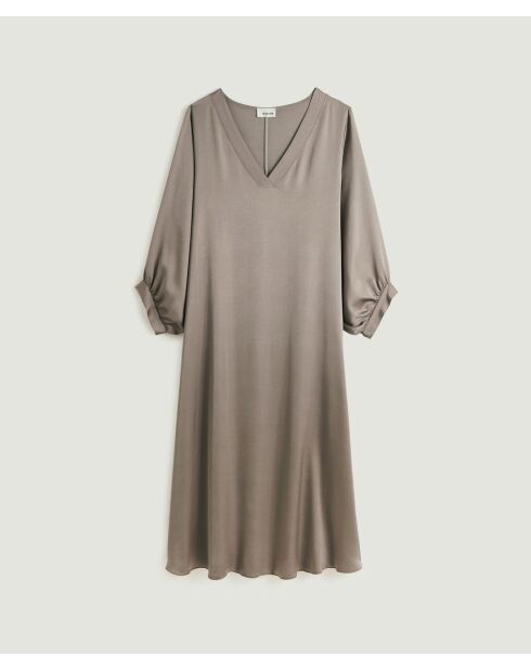 Badra taupe bruine losse satijnen lange jurk