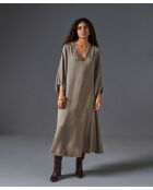 Badra taupe bruine losse satijnen lange jurk