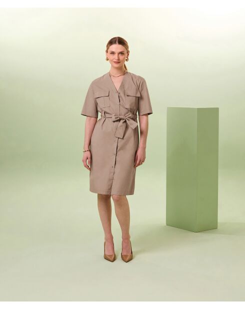 Beiges gerades Baumwollkleid Nuru