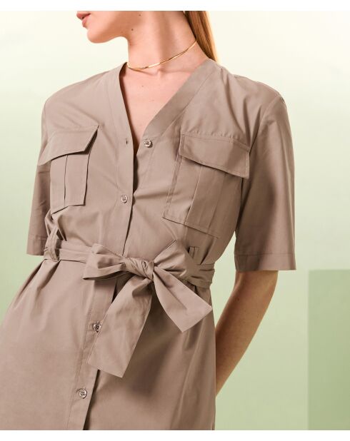 Beiges gerades Baumwollkleid Nuru