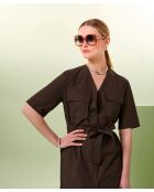 Dunkelbraunes gerades Nuru-Kleid aus Baumwolle