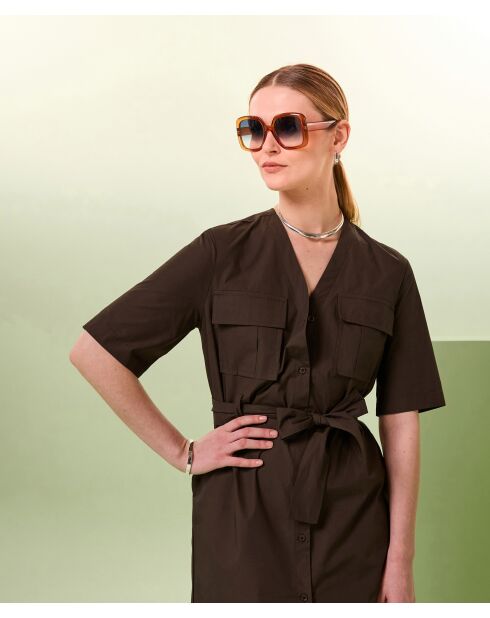 Dunkelbraunes gerades Nuru-Kleid aus Baumwolle