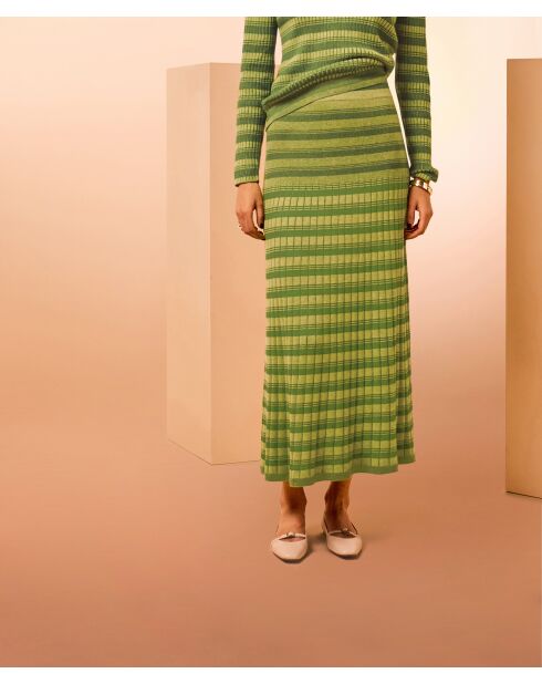 Jupe longue évasée Fantaisie Fola vert pistache