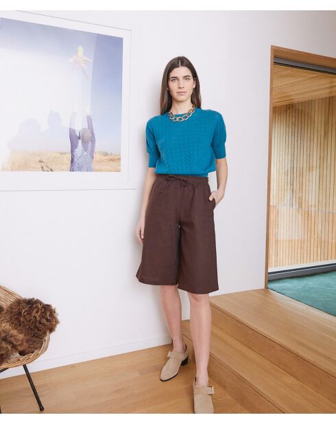 Bermuda élastique en lin Lerato marron foncé