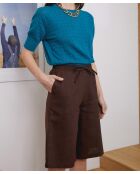 Bermuda élastique en lin Lerato marron foncé