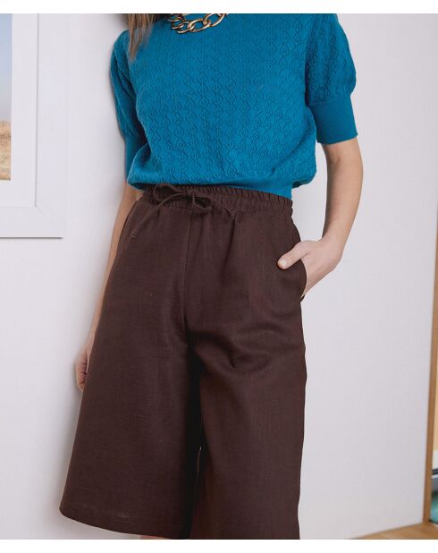 Bermuda élastique en lin Lerato marron foncé