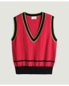 Pull sans manches encolure en rib raye en coton Zola rouge