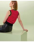 Pull sans manches encolure en rib raye en coton Zola rouge