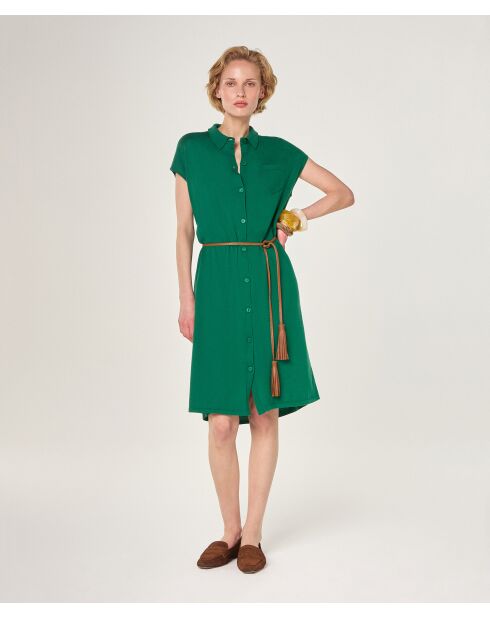 Robe chemise en coton jersey Adama vert bouteille