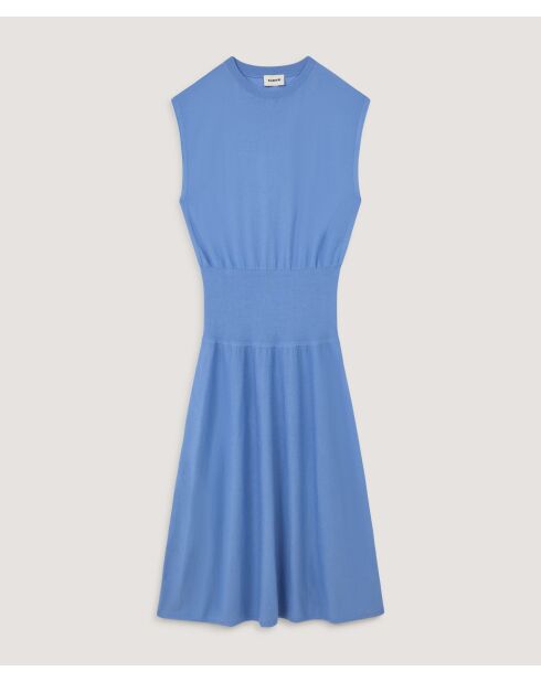 Mila ozeanblaues geripptes Wollstrickkleid